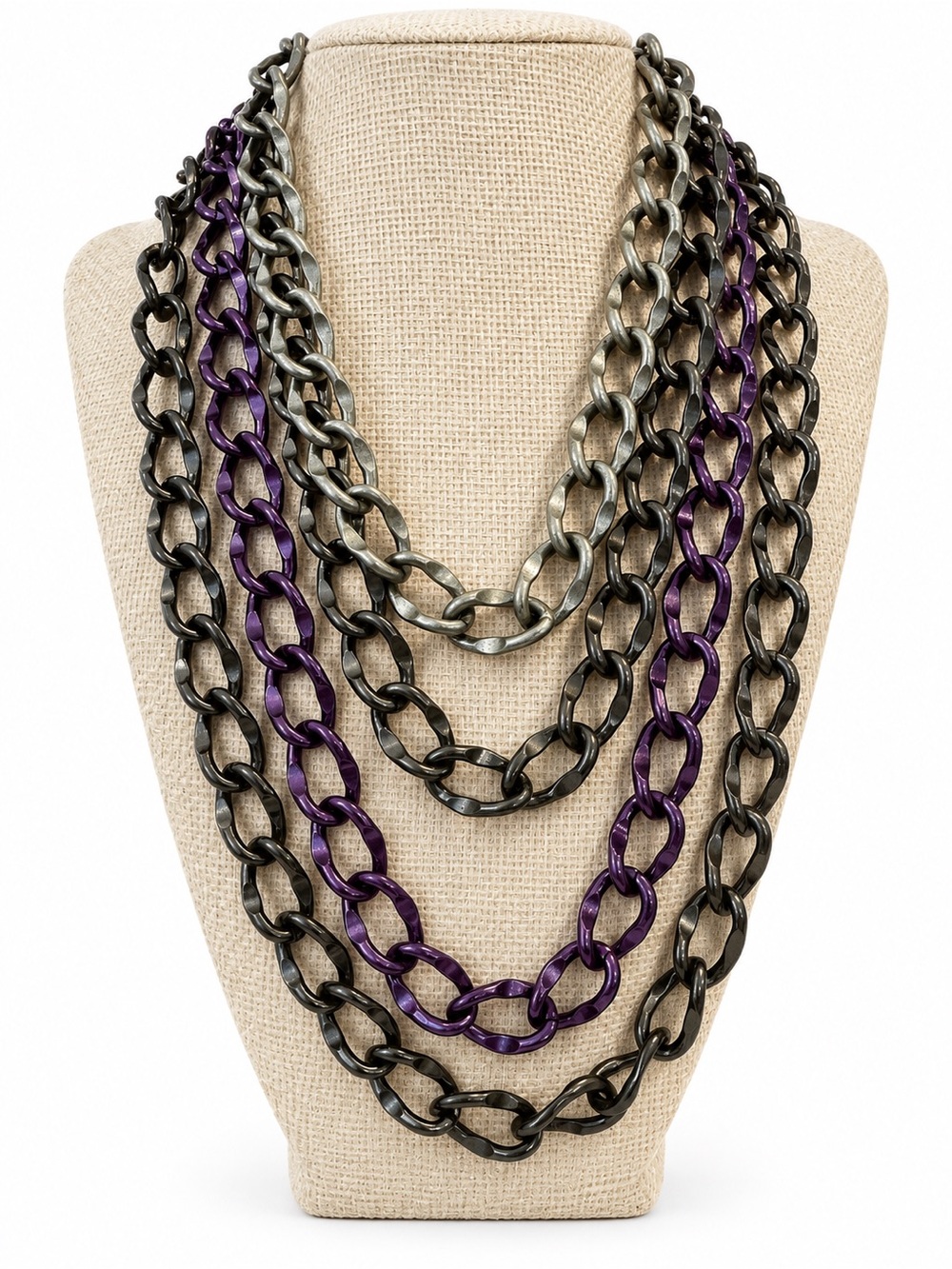 CHICO’S MULTI STRAND PURPLE GUNMETAL STATEMENT CHAIN NECKLACE